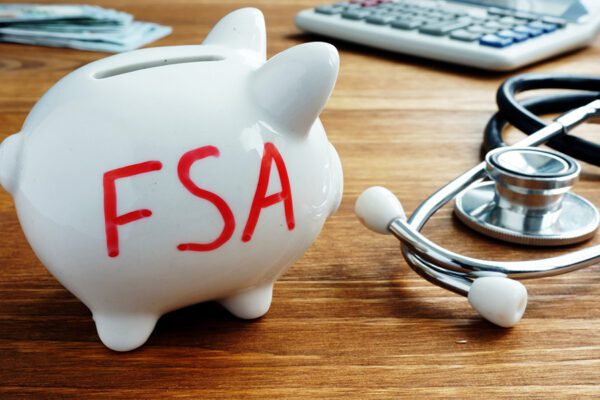 Piggy bank with words Flexible Spending Account FSA.